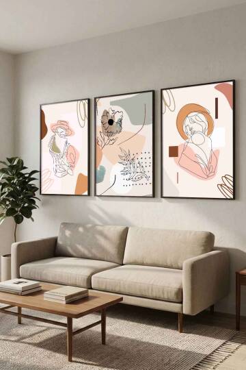 3'lü Minimalist Set Kadın Figürlü Boho Sanat Çerçeveli Tablo Seti Salon ve Yatak Odası Dekorasyonu - 6