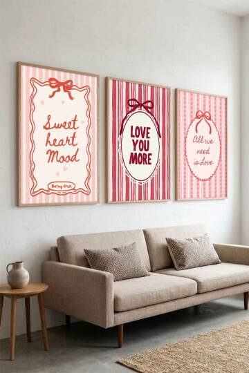3'lü Set Aşk ve Sevgi Temalı Coquette Estetik Çerçeveli Tablo Salon ve Yatak Odası Dekorasyonu - 5
