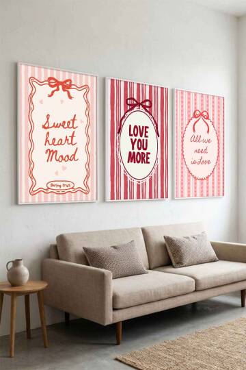3'lü Set Aşk ve Sevgi Temalı Coquette Estetik Çerçeveli Tablo Salon ve Yatak Odası Dekorasyonu - 8