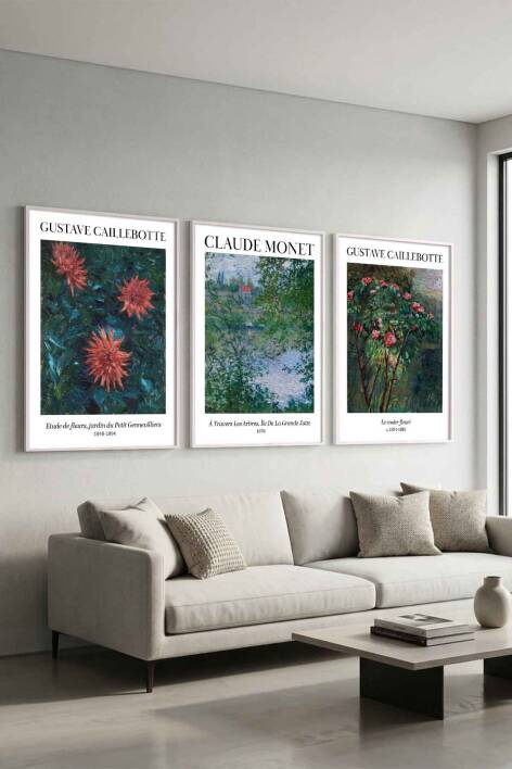3'lü Set Claude Monet ve Gustave Caillebotte Empresyonist Ünlü Sanat Eseri Serisi Çerçeveli Tablo Seti Salon ve Ofis Dekorasyonu - 9