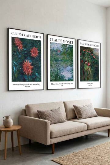 3'lü Set Claude Monet ve Gustave Caillebotte Empresyonist Ünlü Sanat Eseri Serisi Çerçeveli Tablo Seti Salon ve Ofis Dekorasyonu - 2