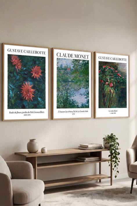 3'lü Set Claude Monet ve Gustave Caillebotte Empresyonist Ünlü Sanat Eseri Serisi Çerçeveli Tablo Seti Salon ve Ofis Dekorasyonu - 4