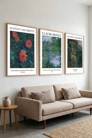 3'lü Set Claude Monet ve Gustave Caillebotte Empresyonist Ünlü Sanat Eseri Serisi Çerçeveli Tablo Seti Salon ve Ofis Dekorasyonu - 5