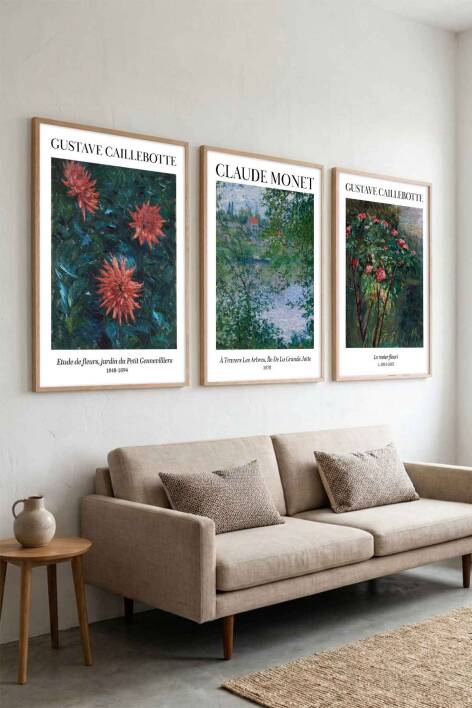 3'lü Set Claude Monet ve Gustave Caillebotte Empresyonist Ünlü Sanat Eseri Serisi Çerçeveli Tablo Seti Salon ve Ofis Dekorasyonu - 5