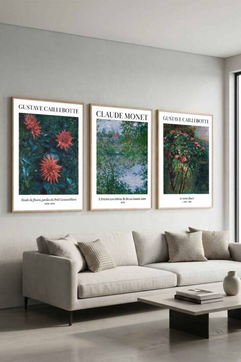3'lü Set Claude Monet ve Gustave Caillebotte Empresyonist Ünlü Sanat Eseri Serisi Çerçeveli Tablo Seti Salon ve Ofis Dekorasyonu - 6