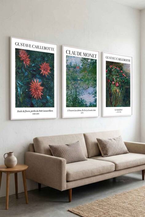 3'lü Set Claude Monet ve Gustave Caillebotte Empresyonist Ünlü Sanat Eseri Serisi Çerçeveli Tablo Seti Salon ve Ofis Dekorasyonu - 8