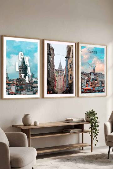 3'lü Set Galata Kulesi ve İstanbul Manzaralı Çerçeveli Tablo Salon ve Ofis Dekorasyonu - 7
