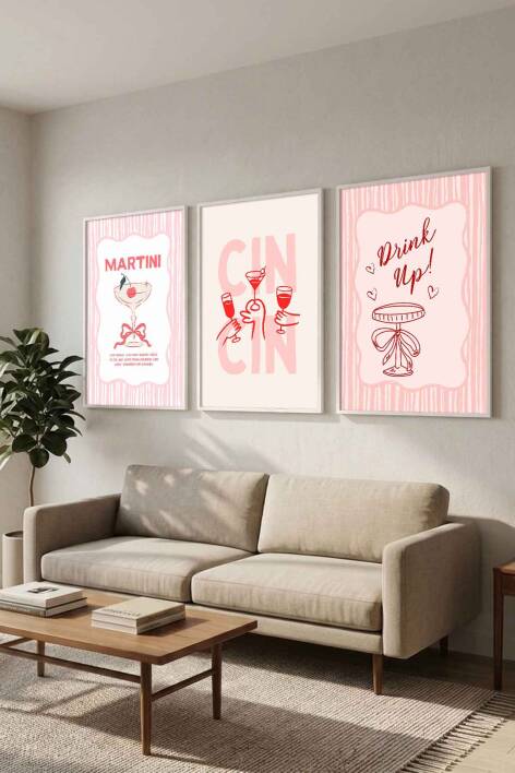 3'lü Set Martini ve Kokteyl Temalı Modern Çerçeveli Tablo Seti Mutfak ve Kafe Dekorasyonu - 9