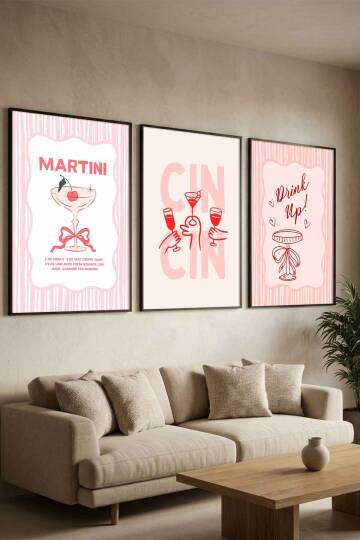 3'lü Set Martini ve Kokteyl Temalı Modern Çerçeveli Tablo Seti Mutfak ve Kafe Dekorasyonu - 2