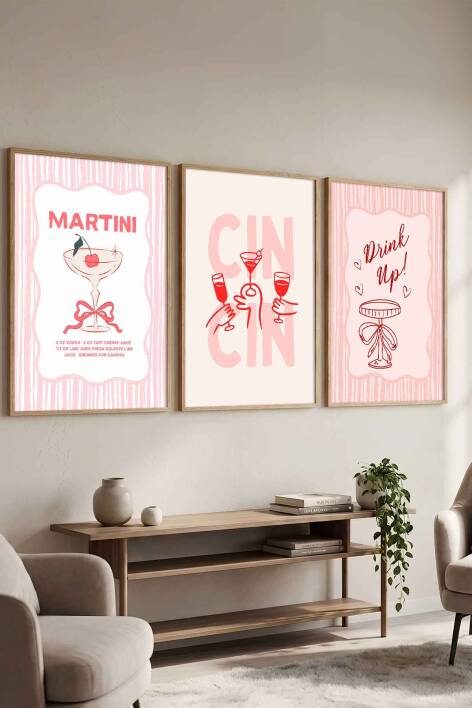 3'lü Set Martini ve Kokteyl Temalı Modern Çerçeveli Tablo Seti Mutfak ve Kafe Dekorasyonu - 4