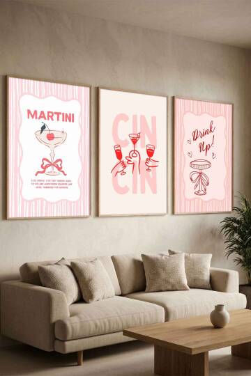 3'lü Set Martini ve Kokteyl Temalı Modern Çerçeveli Tablo Seti Mutfak ve Kafe Dekorasyonu - 5