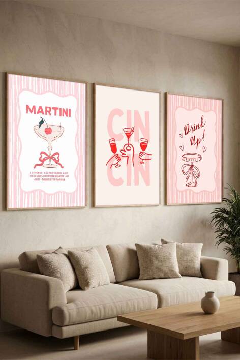 3'lü Set Martini ve Kokteyl Temalı Modern Çerçeveli Tablo Seti Mutfak ve Kafe Dekorasyonu - 5