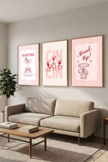 3'lü Set Martini ve Kokteyl Temalı Modern Çerçeveli Tablo Seti Mutfak ve Kafe Dekorasyonu - 6