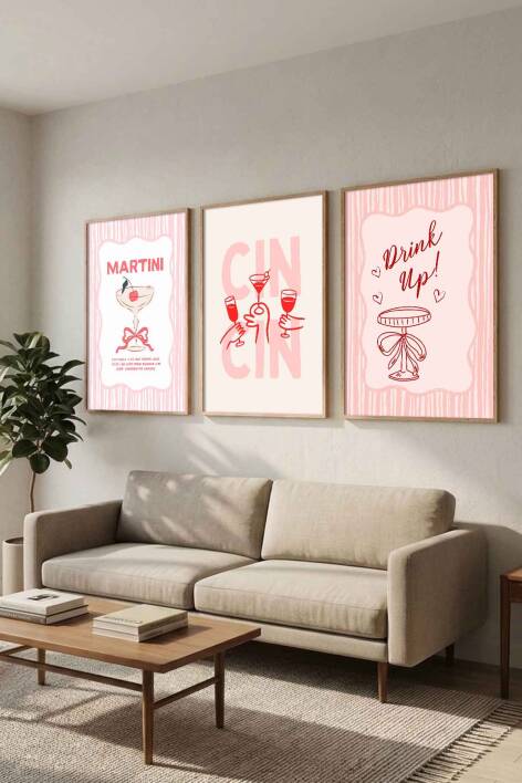 3'lü Set Martini ve Kokteyl Temalı Modern Çerçeveli Tablo Seti Mutfak ve Kafe Dekorasyonu - 6