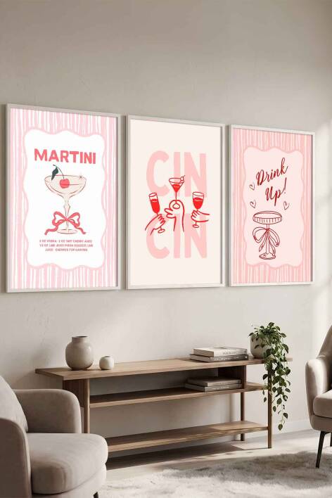 3'lü Set Martini ve Kokteyl Temalı Modern Çerçeveli Tablo Seti Mutfak ve Kafe Dekorasyonu - 7