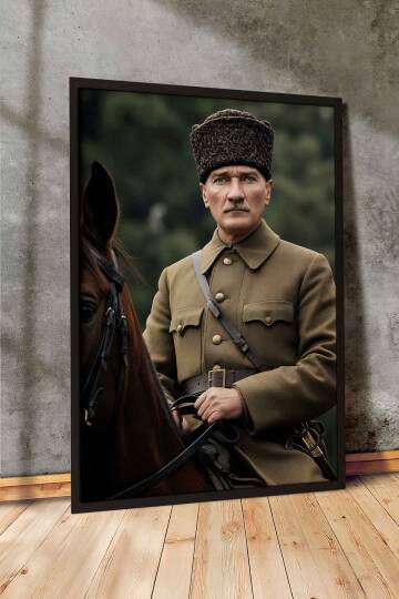 Atatürk At Üstünde Çerçeveli Duvar Tablosu Ofis İşyeri Salon Dekorasyonu