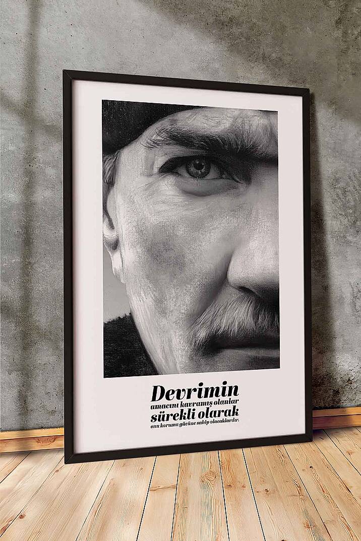Atatürk Devrim Sözlü Siyah Beyaz Portre Çerçeveli Tablo Ofis ve Salon İşyeri Tablosu - 2