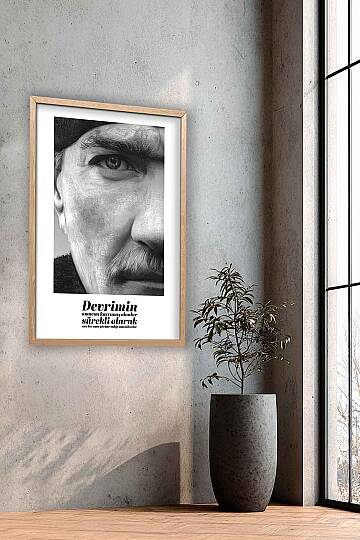 Atatürk Devrim Sözlü Siyah Beyaz Portre Çerçeveli Tablo Ofis ve Salon İşyeri Tablosu - 6