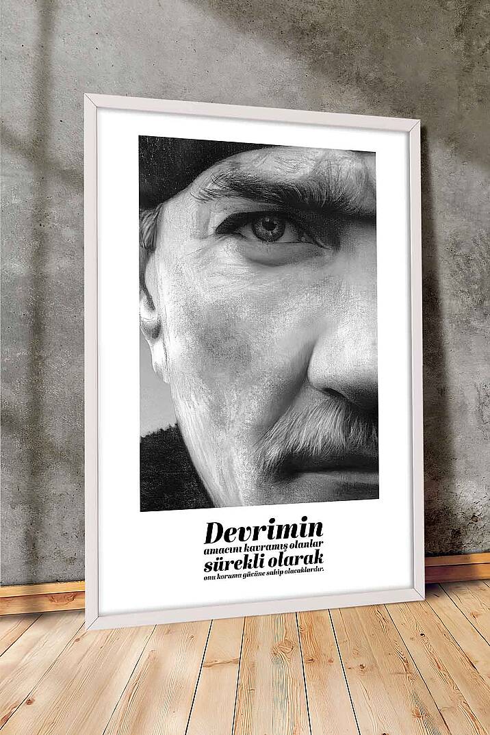 Atatürk Devrim Sözlü Siyah Beyaz Portre Çerçeveli Tablo Ofis ve Salon İşyeri Tablosu - 7