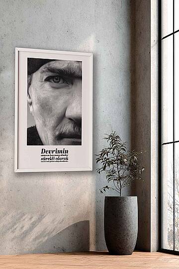 Atatürk Devrim Sözlü Siyah Beyaz Portre Çerçeveli Tablo Ofis ve Salon İşyeri Tablosu - 9