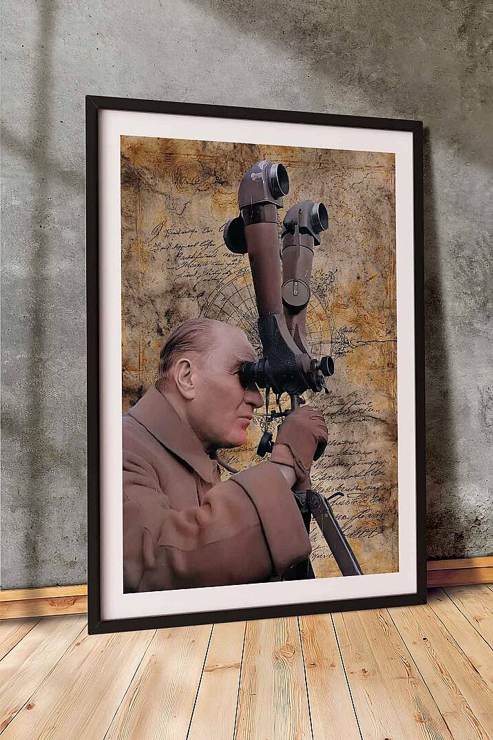 Atatürk Dürbünlü Kocatepe Temalı Çerçeveli Tablo Vintage İşyeri Ofis Tablosu - 4