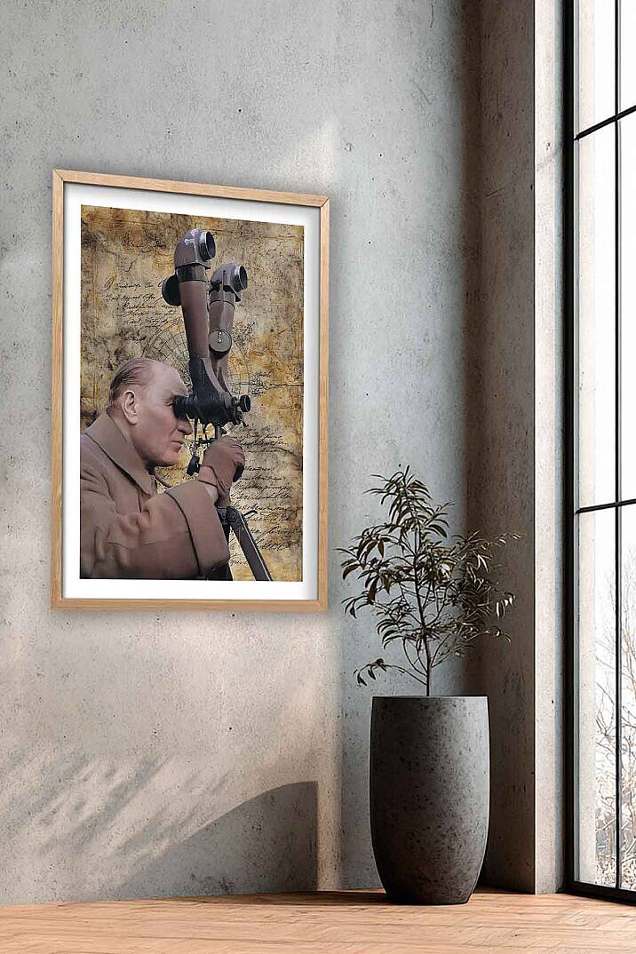 Atatürk Dürbünlü Kocatepe Temalı Çerçeveli Tablo Vintage İşyeri Ofis Tablosu - 3