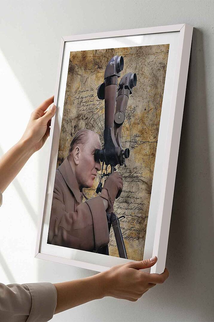 Atatürk Dürbünlü Kocatepe Temalı Çerçeveli Tablo Vintage İşyeri Ofis Tablosu - 8