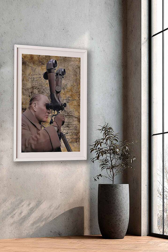 Atatürk Dürbünlü Kocatepe Temalı Çerçeveli Tablo Vintage İşyeri Ofis Tablosu - 9