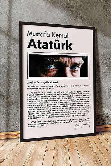 Atatürk Gençliğe Hitabe Tasarımlı Çerçeveli Tablo Hediye Ofis Duvar Tablosu Okul Dekoru
