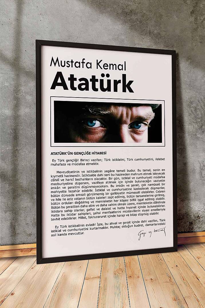 Atatürk Gençliğe Hitabe Tasarımlı Çerçeveli Tablo Hediye Ofis Duvar Tablosu Okul Dekoru - 1