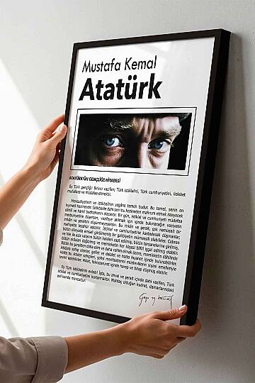 Atatürk Gençliğe Hitabe Tasarımlı Çerçeveli Tablo Hediye Ofis Duvar Tablosu Okul Dekoru - 2