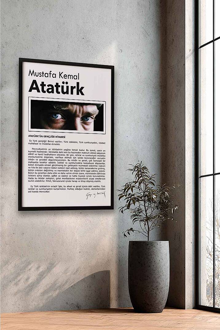 Atatürk Gençliğe Hitabe Tasarımlı Çerçeveli Tablo Hediye Ofis Duvar Tablosu Okul Dekoru - 3