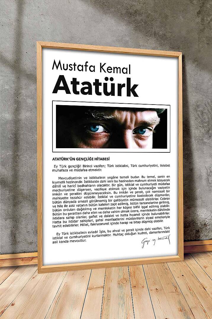 Atatürk Gençliğe Hitabe Tasarımlı Çerçeveli Tablo Hediye Ofis Duvar Tablosu Okul Dekoru - 4