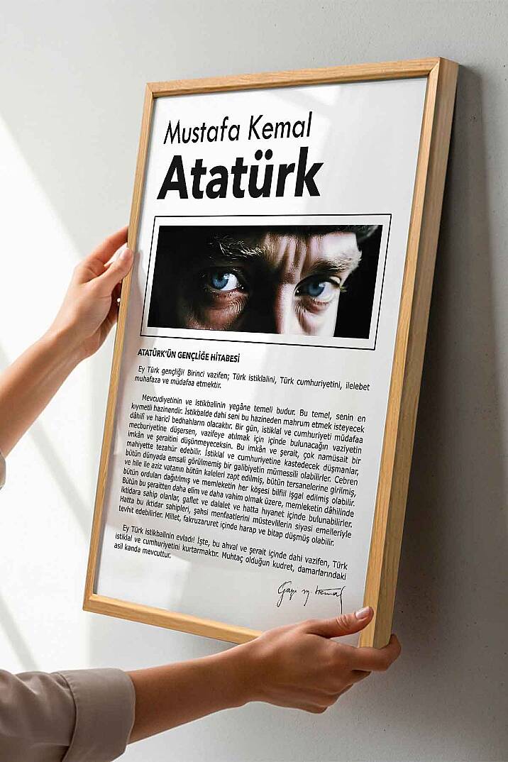 Atatürk Gençliğe Hitabe Tasarımlı Çerçeveli Tablo Hediye Ofis Duvar Tablosu Okul Dekoru - 5