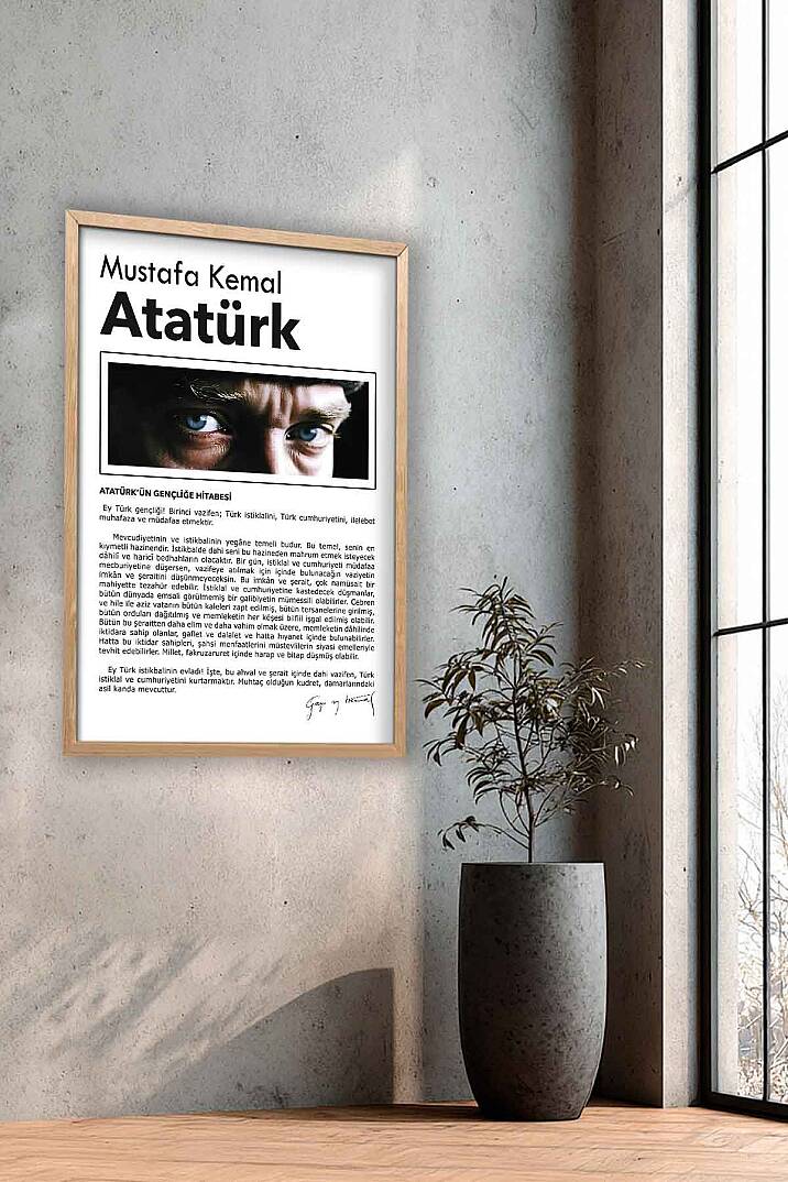 Atatürk Gençliğe Hitabe Tasarımlı Çerçeveli Tablo Hediye Ofis Duvar Tablosu Okul Dekoru - 6