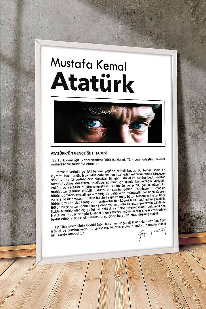 Atatürk Gençliğe Hitabe Tasarımlı Çerçeveli Tablo Hediye Ofis Duvar Tablosu Okul Dekoru - 7