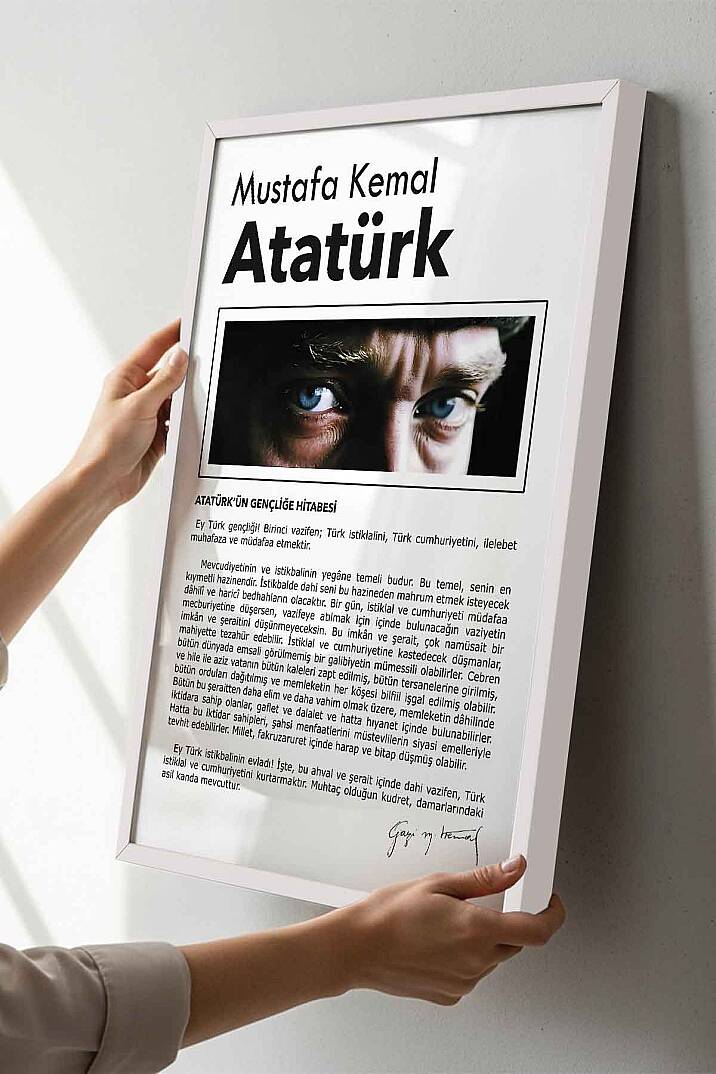 Atatürk Gençliğe Hitabe Tasarımlı Çerçeveli Tablo Hediye Ofis Duvar Tablosu Okul Dekoru - 8