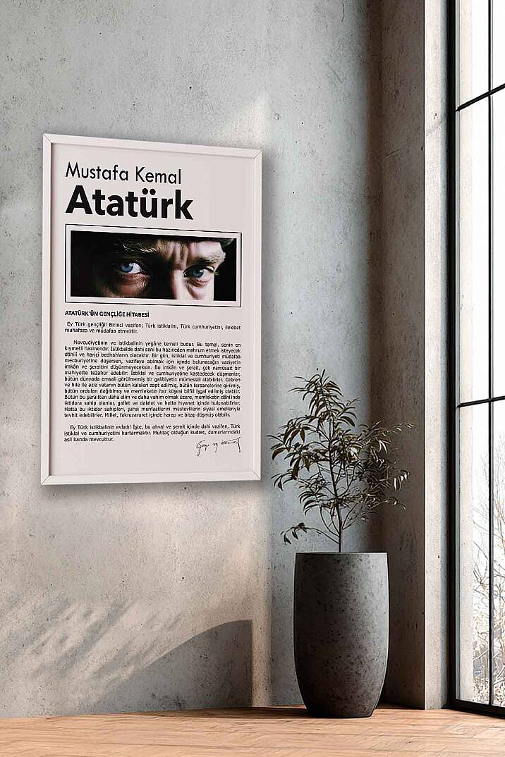 Atatürk Gençliğe Hitabe Tasarımlı Çerçeveli Tablo Hediye Ofis Duvar Tablosu Okul Dekoru - 9