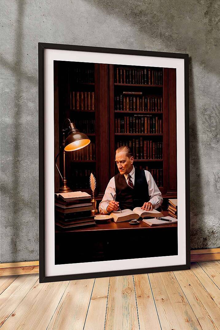Atatürk Kütüphane Temalı Çerçeveli Tablo Ofisİşyeri ve Çalışma Odası Tablosu - 2