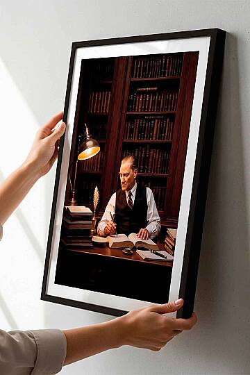 Atatürk Kütüphane Temalı Çerçeveli Tablo Ofisİşyeri ve Çalışma Odası Tablosu - 3