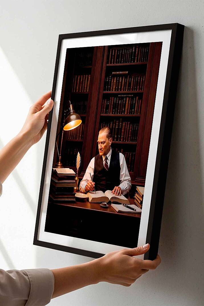 Atatürk Kütüphane Temalı Çerçeveli Tablo Ofisİşyeri ve Çalışma Odası Tablosu - 3