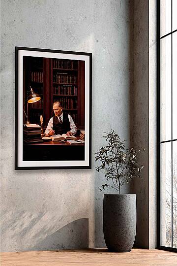 Atatürk Kütüphane Temalı Çerçeveli Tablo Ofisİşyeri ve Çalışma Odası Tablosu - 4