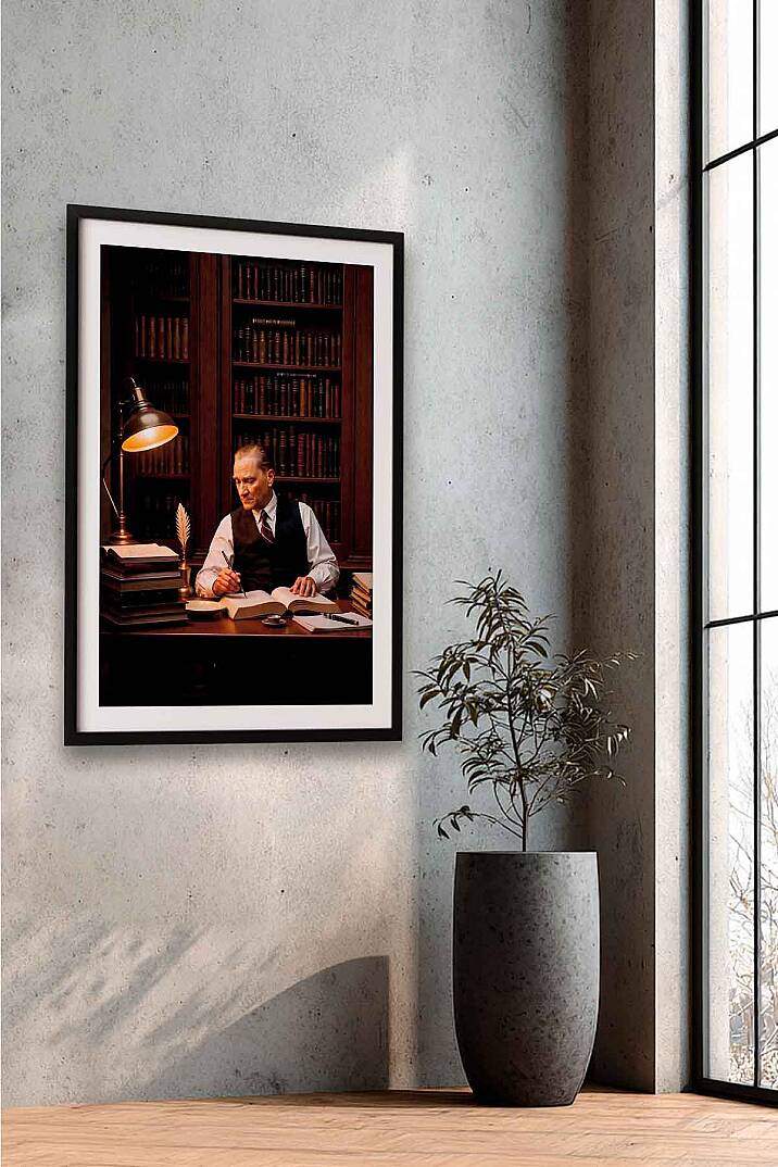 Atatürk Kütüphane Temalı Çerçeveli Tablo Ofisİşyeri ve Çalışma Odası Tablosu - 4