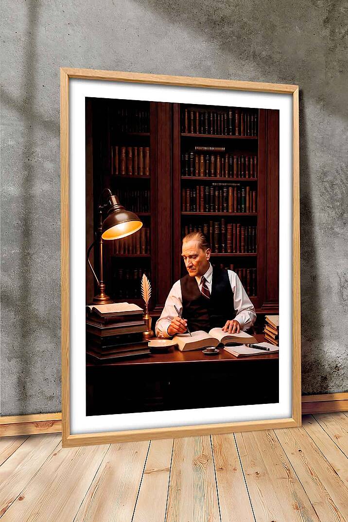 Atatürk Kütüphane Temalı Çerçeveli Tablo Ofisİşyeri ve Çalışma Odası Tablosu - 1