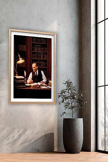 Atatürk Kütüphane Temalı Çerçeveli Tablo Ofisİşyeri ve Çalışma Odası Tablosu - 6