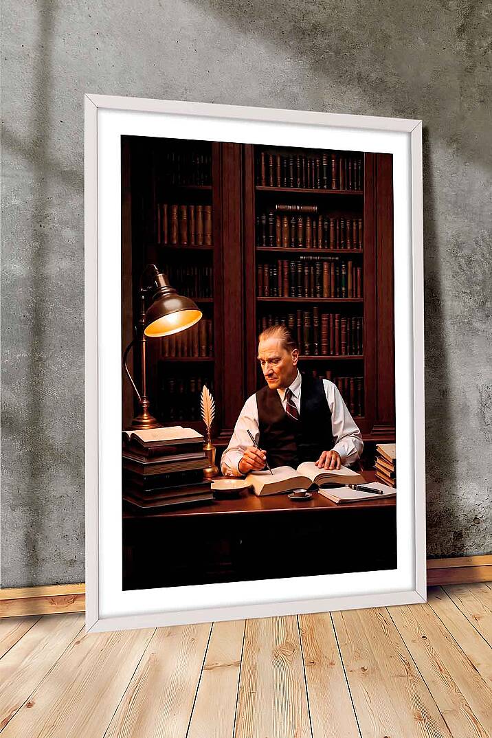 Atatürk Kütüphane Temalı Çerçeveli Tablo Ofisİşyeri ve Çalışma Odası Tablosu - 7
