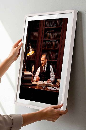 Atatürk Kütüphane Temalı Çerçeveli Tablo Ofisİşyeri ve Çalışma Odası Tablosu - 8