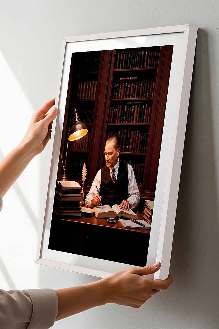 Atatürk Kütüphane Temalı Çerçeveli Tablo Ofisİşyeri ve Çalışma Odası Tablosu - 8
