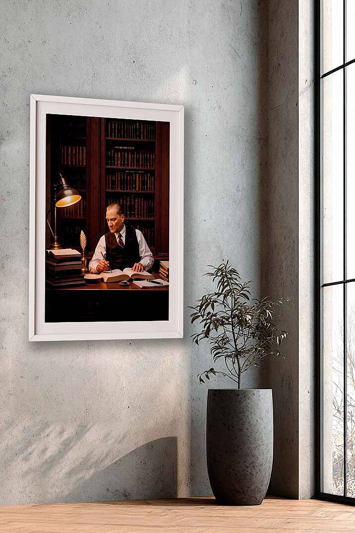 Atatürk Kütüphane Temalı Çerçeveli Tablo Ofisİşyeri ve Çalışma Odası Tablosu - 9