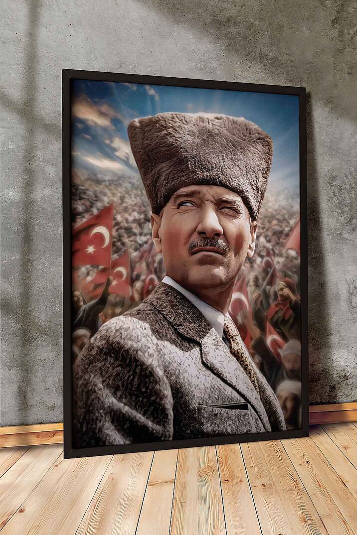 Atatürk Milli Mücadele Temalı Portresi Çerçeveli Tablo Ofis İşyeri ve Salon Tablosu - 4